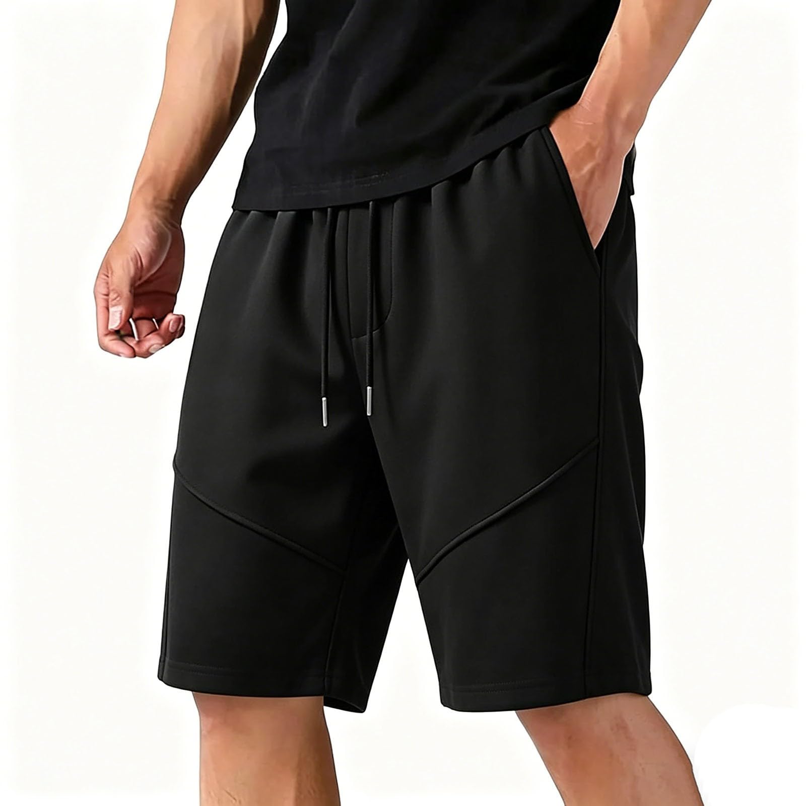 Short running mi-long gris décontracté avec coupe ample en coton épais