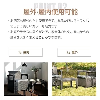 ラタン調ガーデンファニチャーセット 【本体ブラック×クッショングレー】 Amazon.co.jp: ガーデンファニチャーセット ラタン調 ガーデン