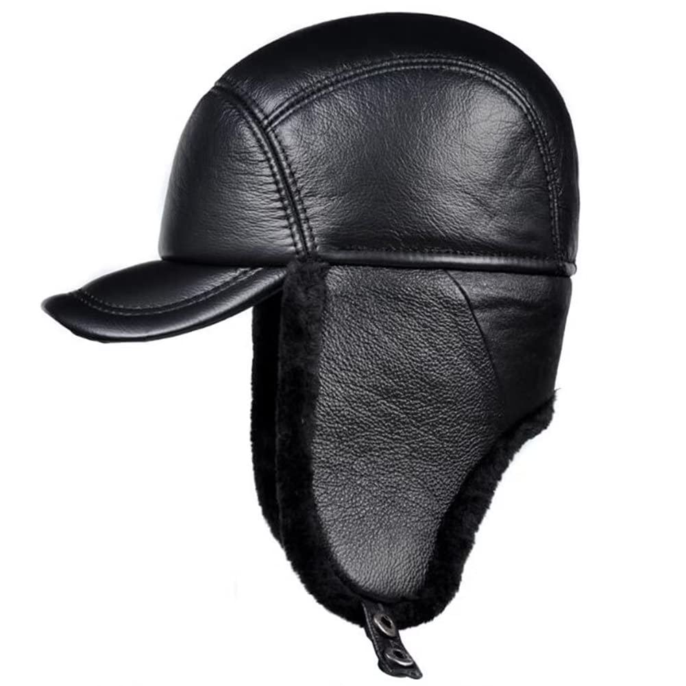 DongBao Gorro de Invierno Térmico Gorro de Aviador con Orejeras Sombrero de Esquí Ciclismo Senderismo A Prueba de Viento Gorra de Béisbol de Cuero