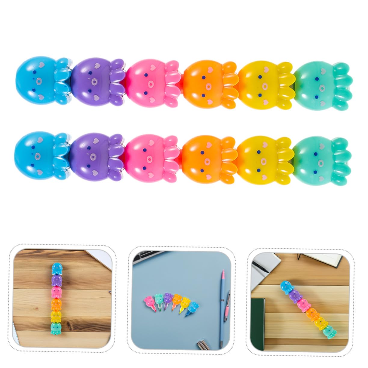 Gatuida 2 Set Mini Evidenziatori Fluorescenti Colorati di Polpo Penne Impilabili in Plastica Leggera per Scrittura e Artigianato per Studenti e Scolastico
