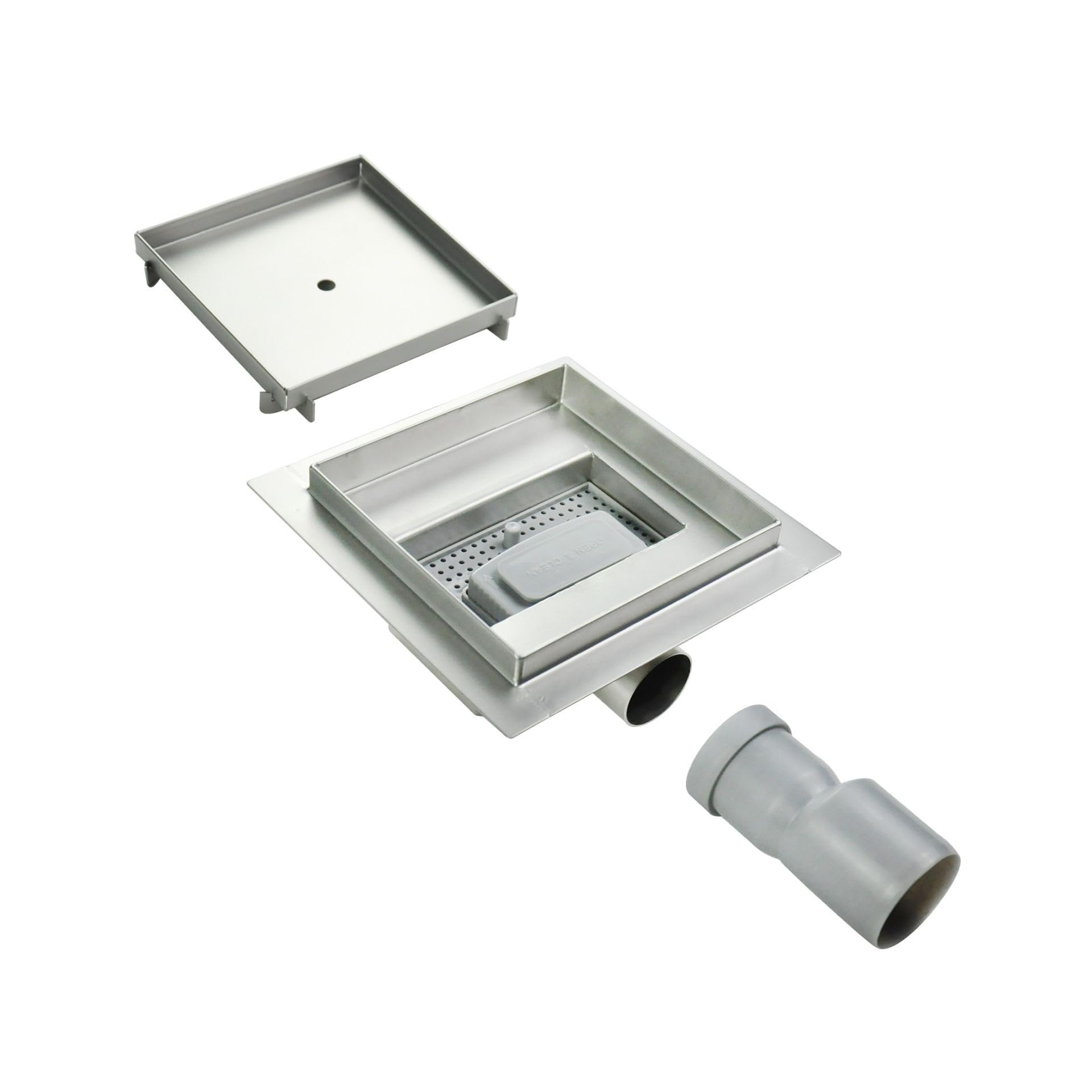 CIREA Caniveau de douche à carreler carré 20 x 20 cm, siphon anti-odeurs, drainage 36l/min, hauteur réglable