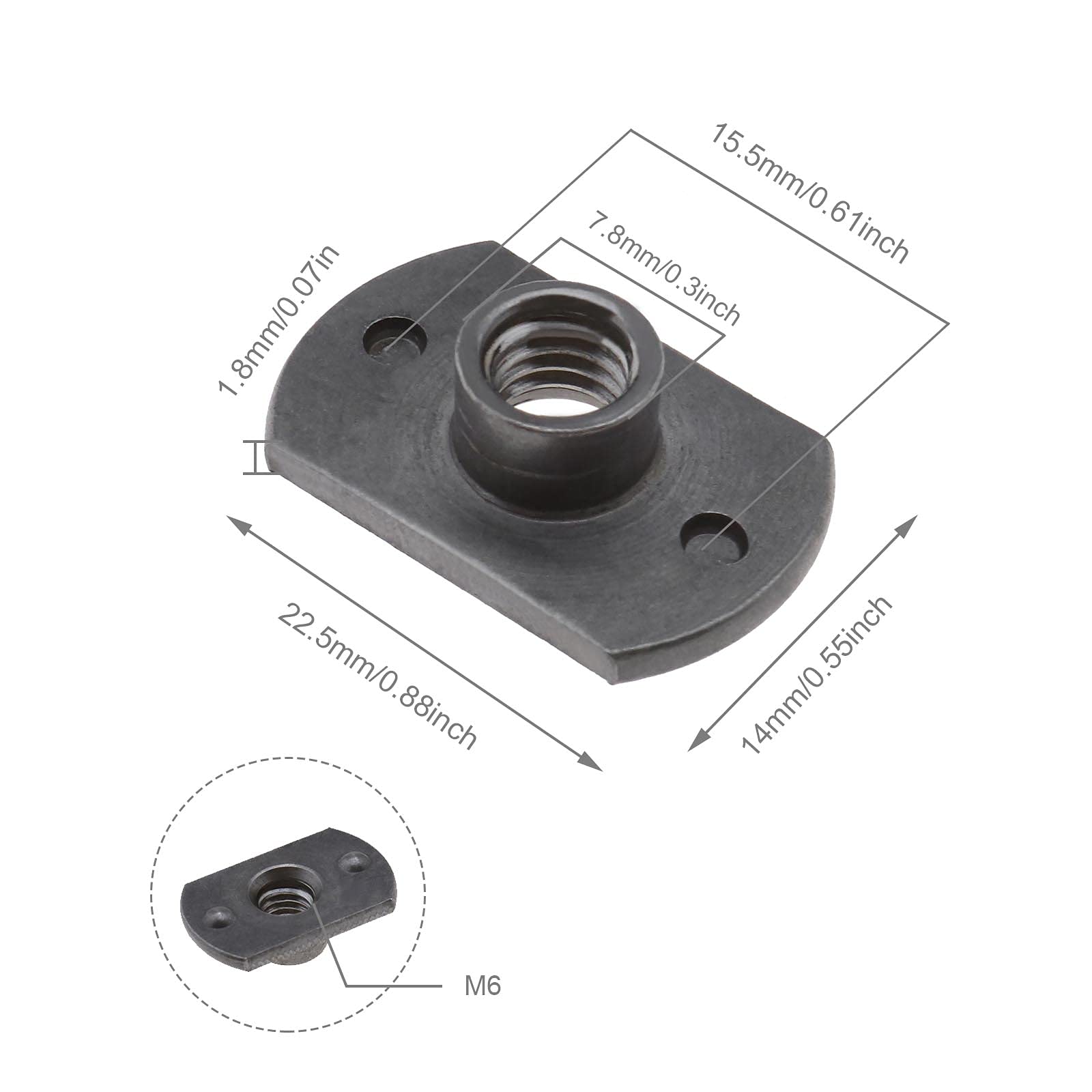 Lot de 20 écrous à souder M6 en acier carbone en forme de T 2 trous pour meubles tubulaires Table