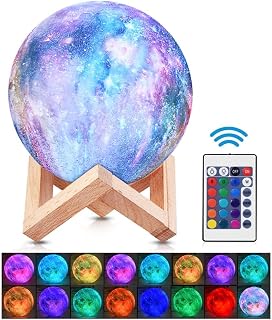 Nestling Moon Lamp, 16 Colors LED 3D Print Star Moon Light Kids Night Light Galaxy Lamp Table Lamp with Wooden Holder Portable USB Charging Moonlight Gift (15 cm)