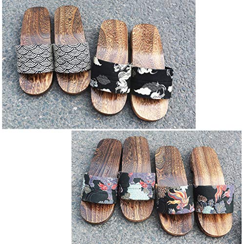 YXCKG Slippers for Women Open Toe, Japanese Traditional Sandals Wooden Shoes, Flip Flop Slippers Men Sandals, Slippers Slide Sandals Mens, Indoor & Outdoor (Color : B, Size : Small)3