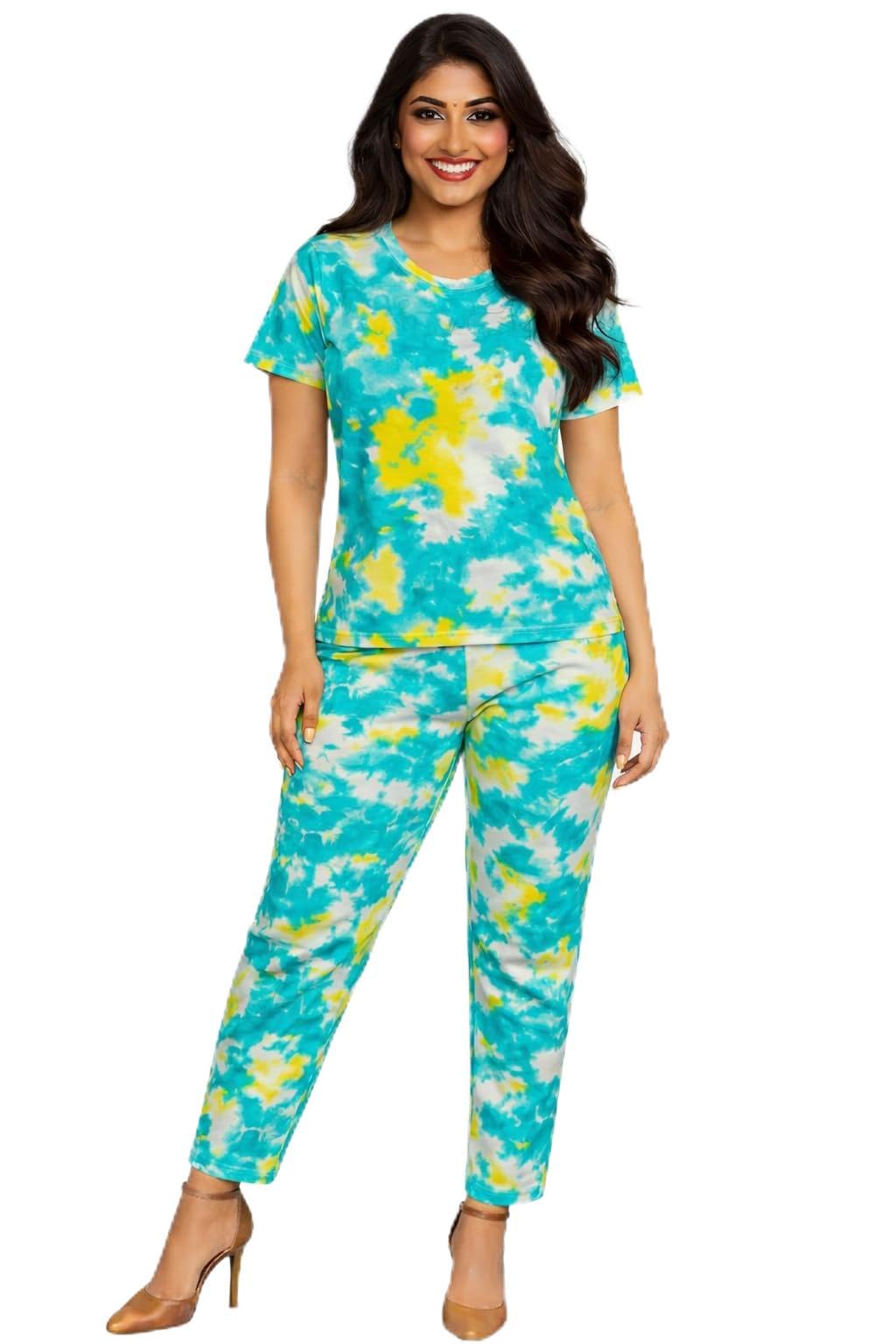 ssya clothing Women's Night Suit Set for Women, Lounge Wear, Printed Top and Pyjama Set for Women Nightwear/Loungewear/Night Dress for Women Knitted Tie & Dye Printed Crop T-Shirt -Pyjama-picture-45