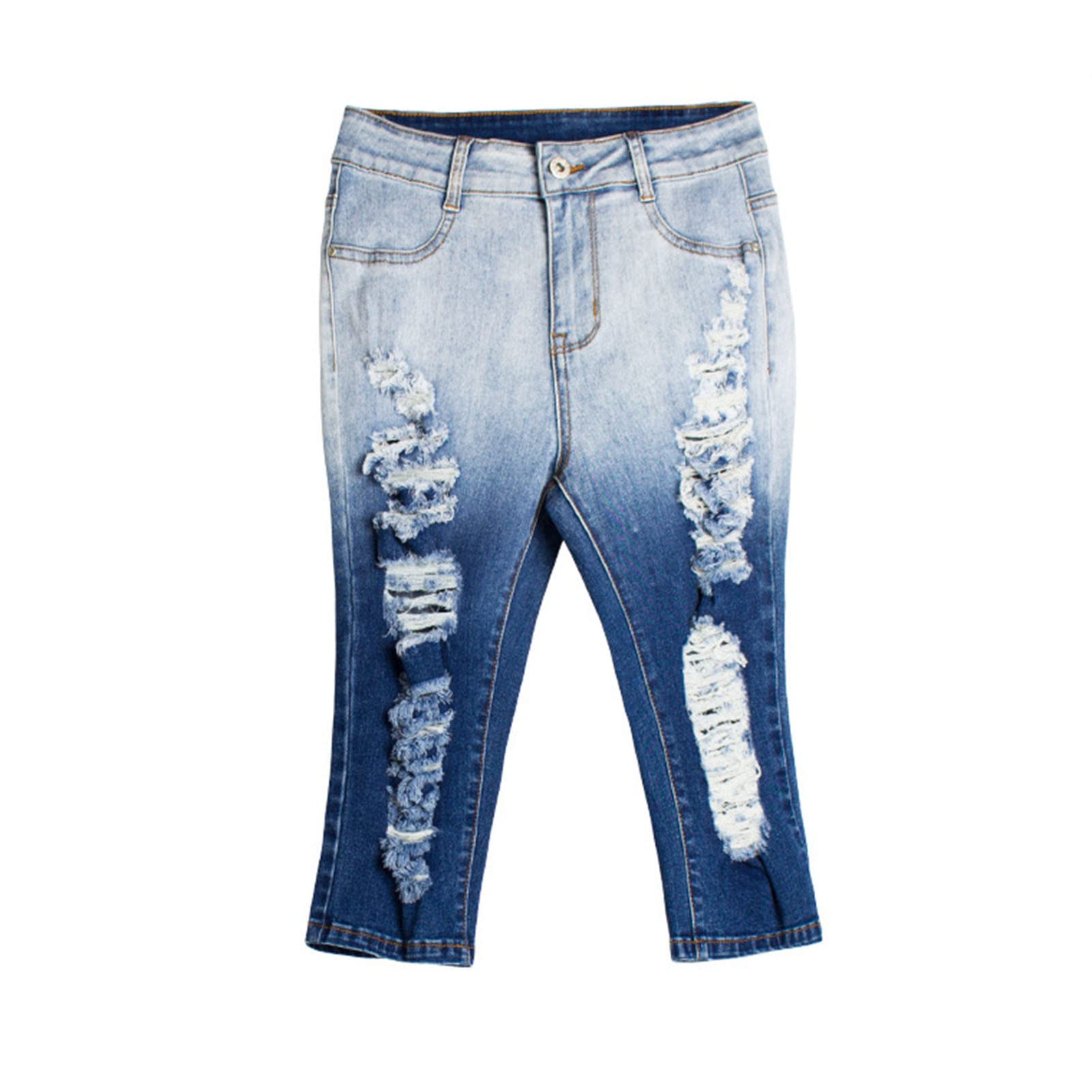 JEKE-DG Women's Ripped Denim Shorts Frayed Skinny Casual Summer Jeans Hole Washed Distressed Short Jeans (3X-Large,Blue)