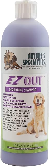 Nature's Specialties EZ Out Deshedding Shampoo for Dogs Cats, Non-Toxic Biodegradeable, 450ml
