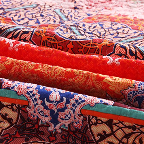 Exclusivo Mezcla Cotton Boho Queen Size Quilt Set, Soft Reversible Bohemian Bedspreads Lightweight Bedding Set Bed Cover For All Seasons, 3 Piece (1 Quilt, 2 Pillow Shams) #TOP3