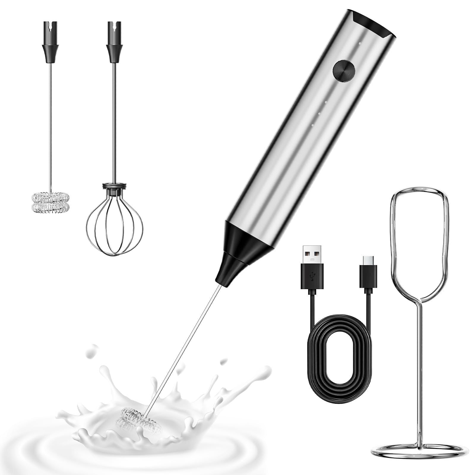 Kitchen Milk Frother Handheld with Stand 3 Speeds Adjustable Mixer Electric Handheld Frother Wand Hand Mixer Matcha Whisk