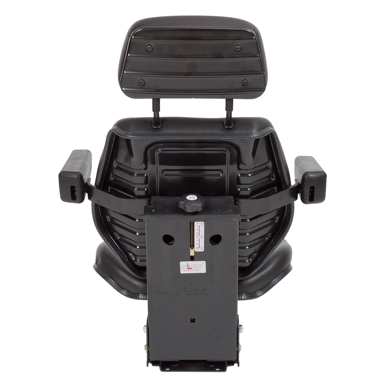DEMA Traktorsitz Schleppersitz ST11BS-07BE – schwarzer Sitz mit Armlehnen und Kopfstütze, ergonomisch, komfortabel, ideal für Traktoren und Nutzfahrzeuge, langlebig, verstellbar, für lange Fahrten