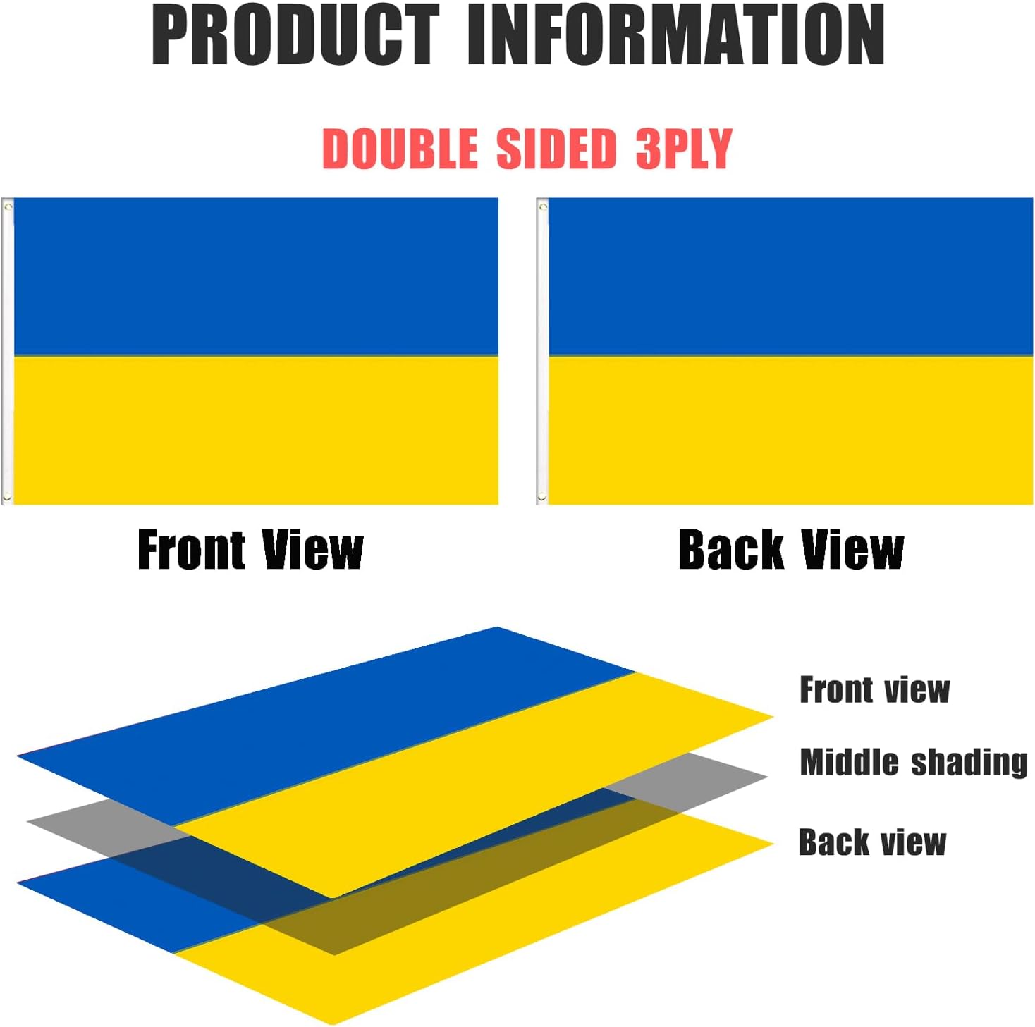 Ukraine Ukrainian Flag 3x5 Outdoor Double Sided - Heavy Duty 210D Polyester Ukrainian National Flags for Outside,Ukraine Flag with 2 Brass Grommets 4 Rows Hemming - Image 2