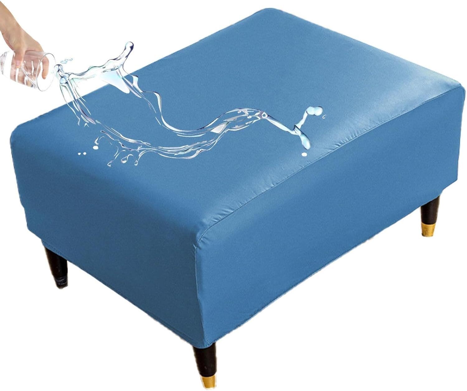 uyeoco Ottoman Covers, Stretch Rectangle Square Ottoman Slipcover Cover, Waterproof Ottoman Slipcover Stretch Footrest Stool Covers Waterproof Cover For Pouffe(Blue,130-140cm)