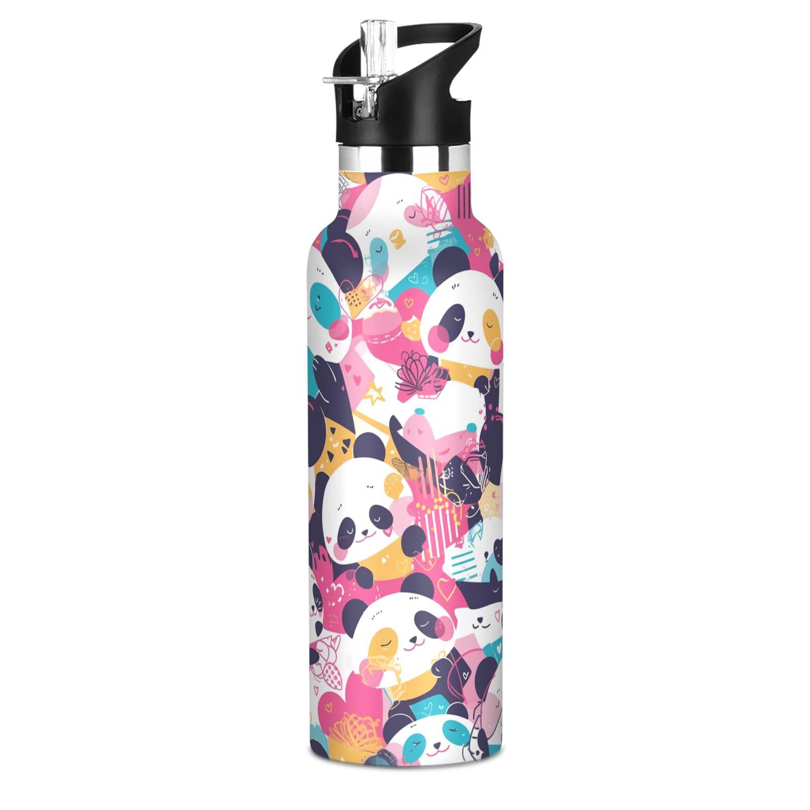 Kaaviyo Boys Pattern Pandas Multicolor Artistic Water Bottle Stainless Steel Jug Insulated Vacuum Cup For Girls(600Ml)