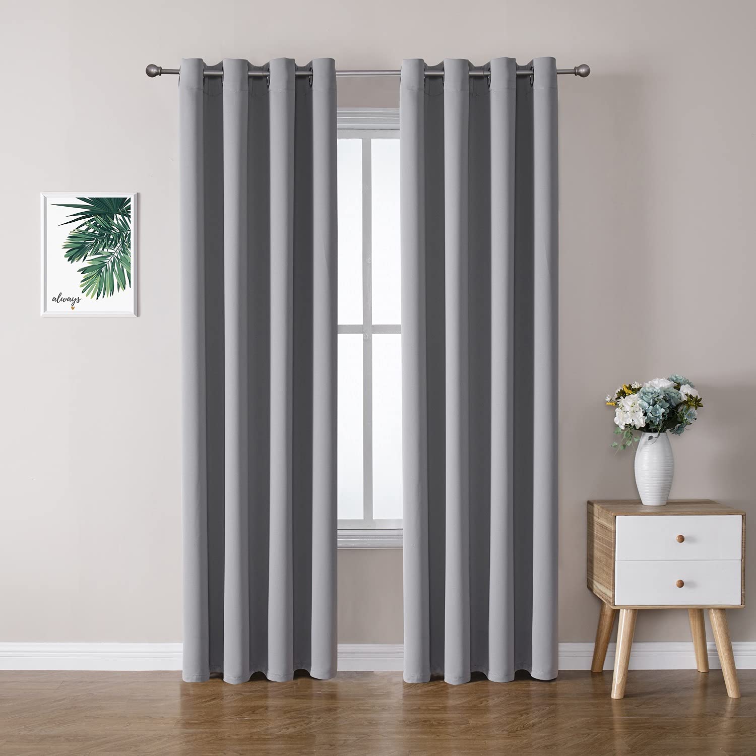 ChrisDowa Grommet Blackout Curtains for Bedroom and Living Room - 2 Panels Set Thermal Insulated Room Darkening Curtains (Light Grey, 52W x 95L) | 2 Panels Set, Thermal Insulated, Light Blocking, Room Darkening, Grommet, Window Drapes, Light Grey, 52 x 95 Inch