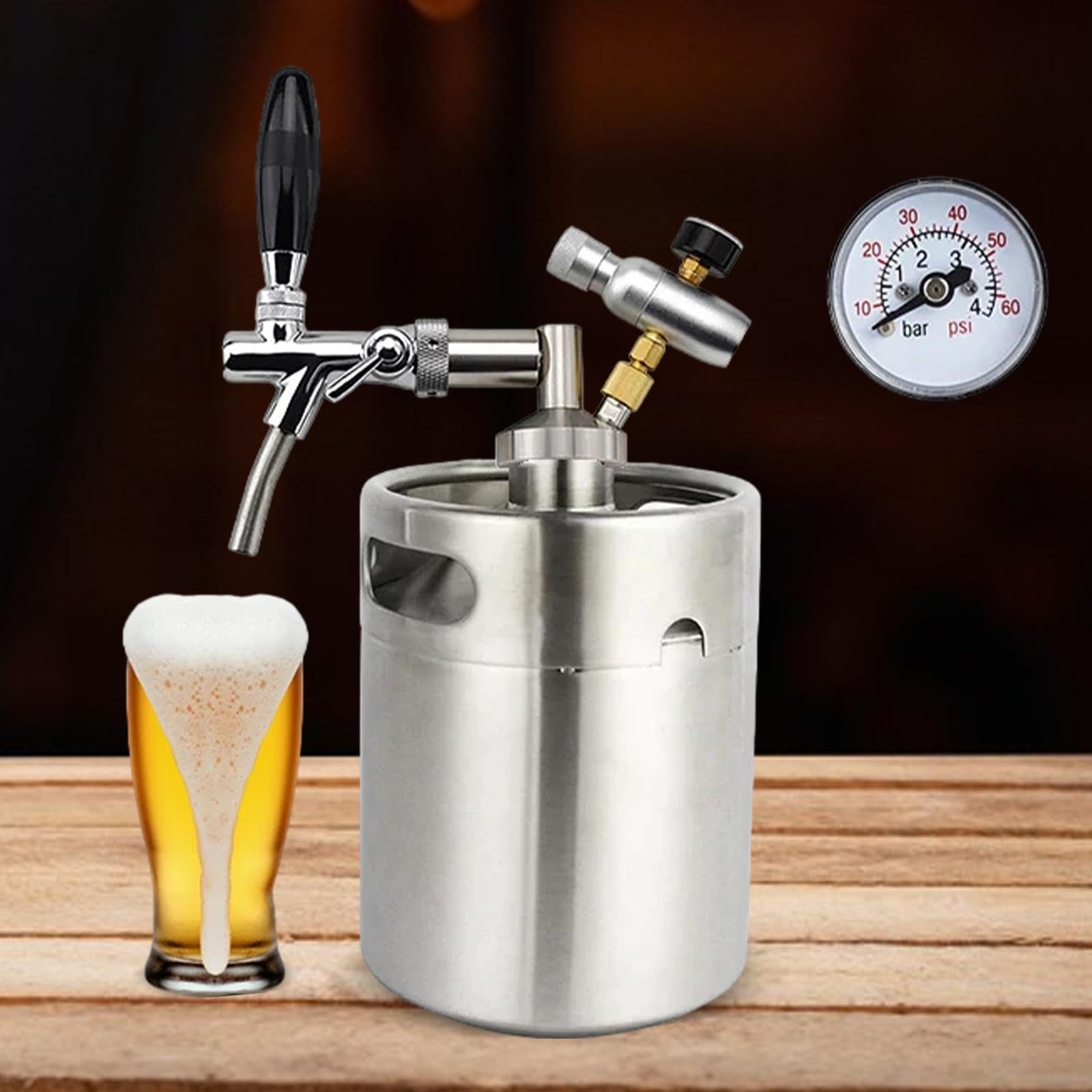 Homyl Mini Dispensador de Barriles de Acero Inoxidable, Dispensador de Grifo para Barril, Dispensador de Grifo de Cerveza para Fiestas, Restaurantes, tal como se describe, 5L