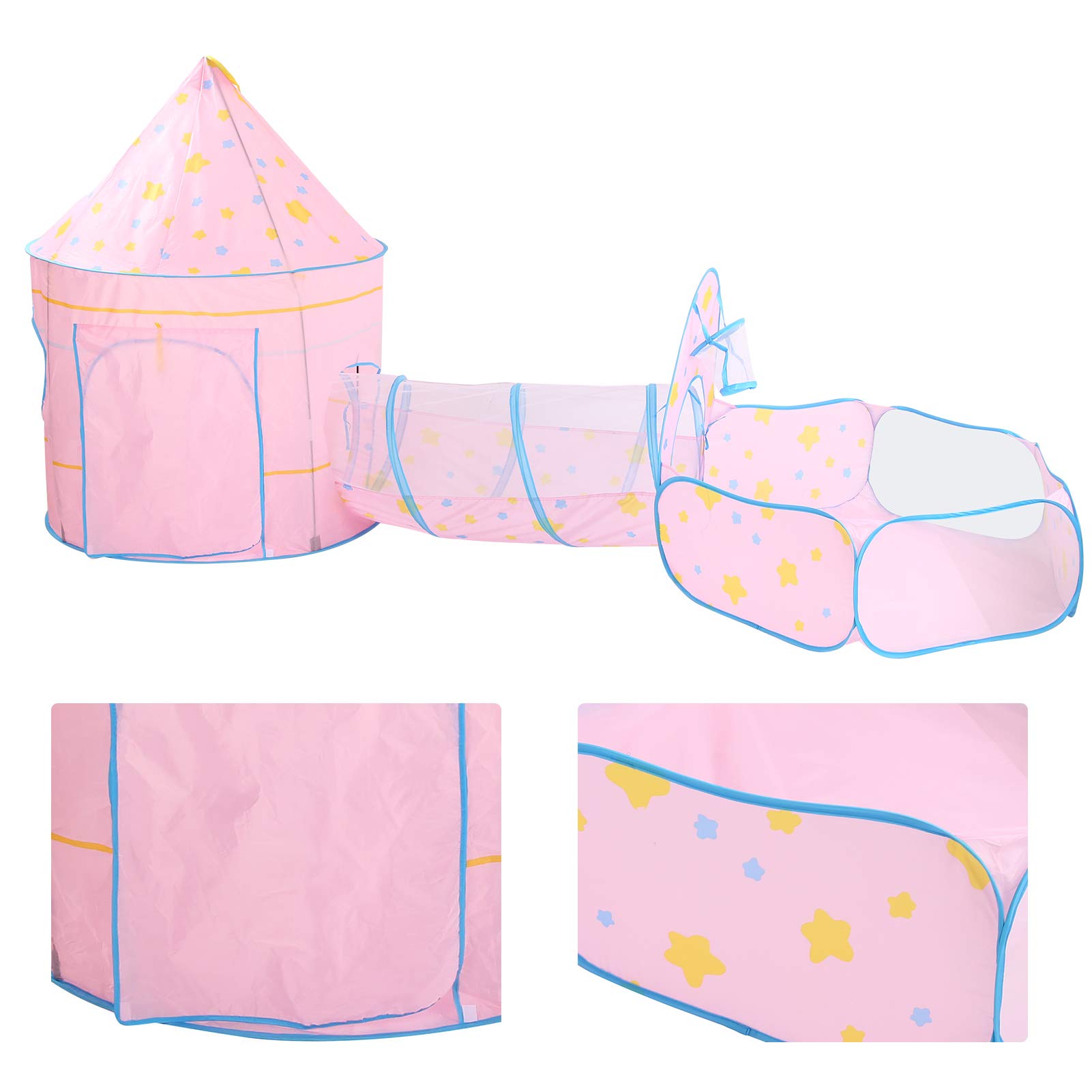 Tienda de Juegos de Túnel de Arrastre para Niños de Primera Calidad con Piscina de Bolas para Niños, Fácil Instalación (Rosa 3 uds.)
