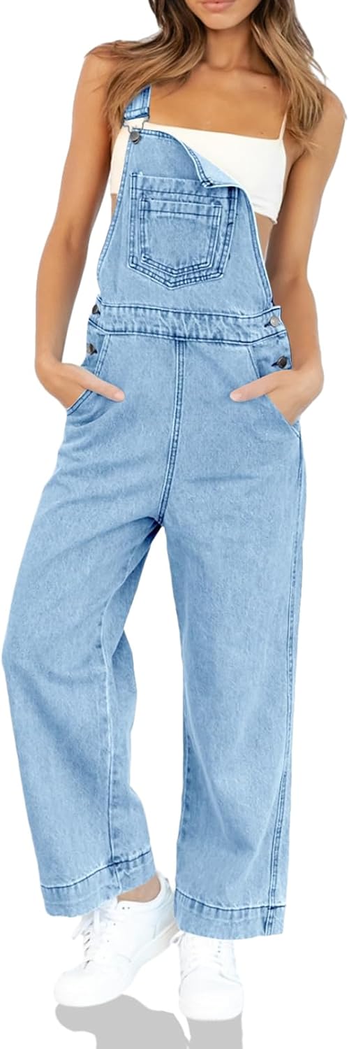 Cicy Bell Womens Bib Denim Overalls Loose Fit Wide Leg Revolt Jeans Jumpsuits Summer Work Outfits with Pockets