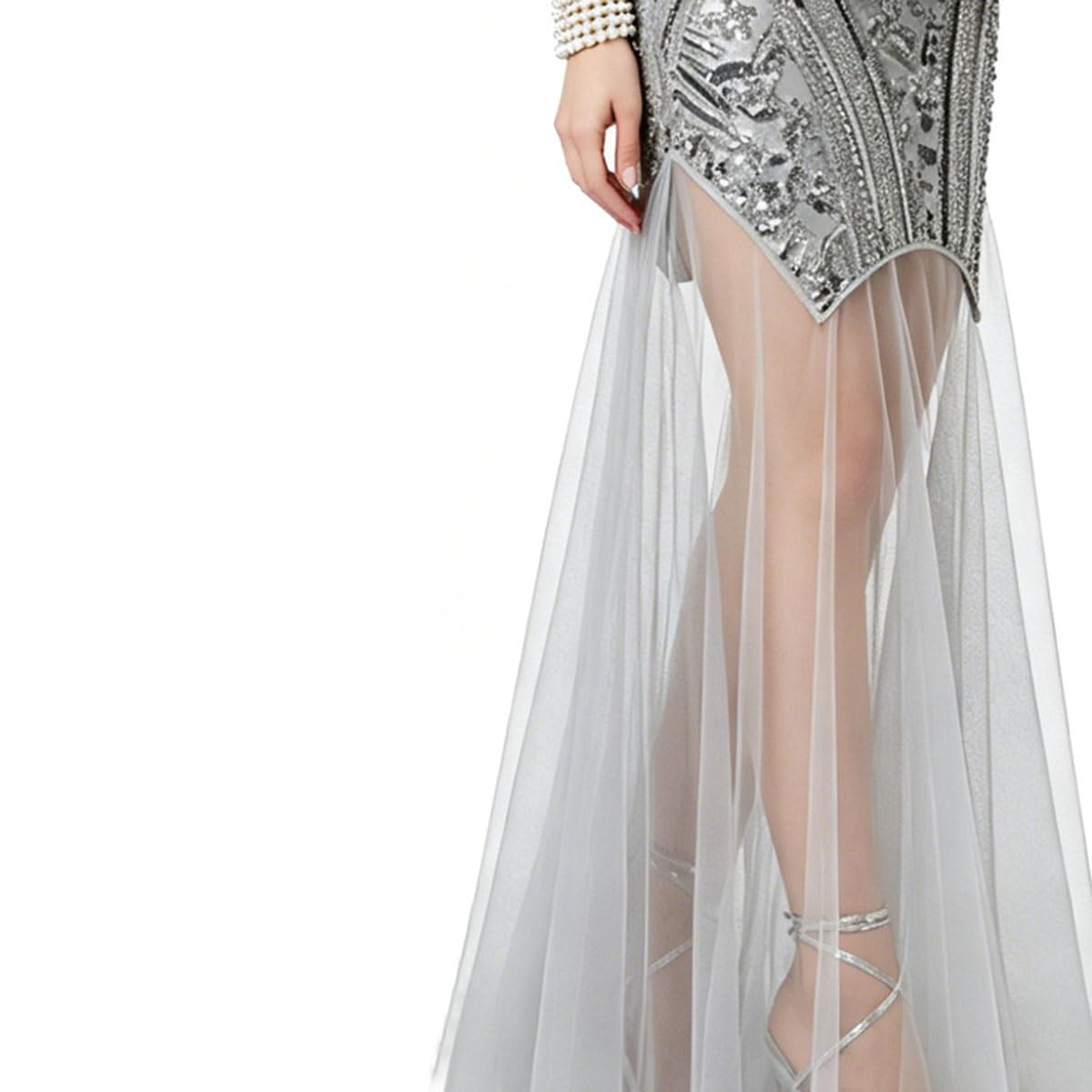 Maxi Abito con Paillettes da Donna, Abito da Sera Vintage in Rete Senza Maniche, Abito da Festa Formale Nero Lungo Fino al Pavimento