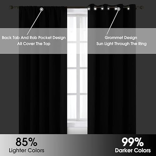 Miniatura 4 de HOMEIDEAS - Cortinas opacas, juego de 2 paneles de oscurecimiento de habitación y dormitorio, cortinas térmicas de bloqueo de luz con ojales, para