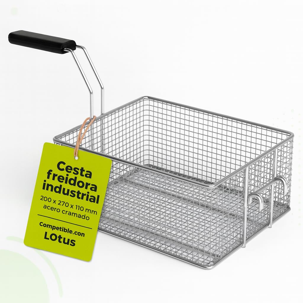 CubetasGastronorm ® Cesta Freidora Industrial Acero Cromado 200x270x110mm Compatible con Lotus Repuesto para Freidora Profesional Gas Eléctrica Hostelería