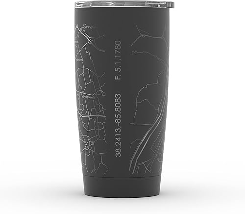 Vista 455 de Well Told Vaso de café aislado con diseño de mapa de Nueva York grabado, taza de acero inoxidable grabada (20 onzas, negro) con aislamiento de mapa