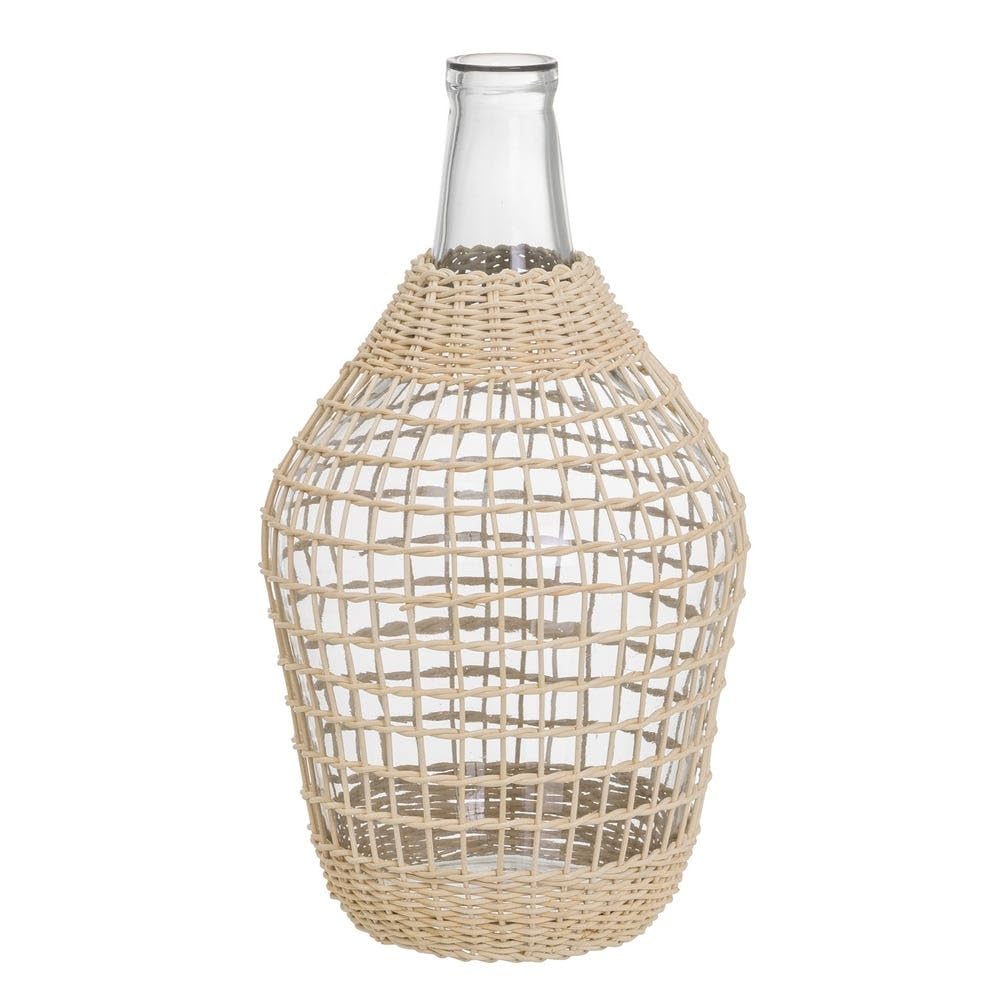 Botella de Vidrio con Ratan Natural para Decoracion de 23x23x40 cm (40 CM)