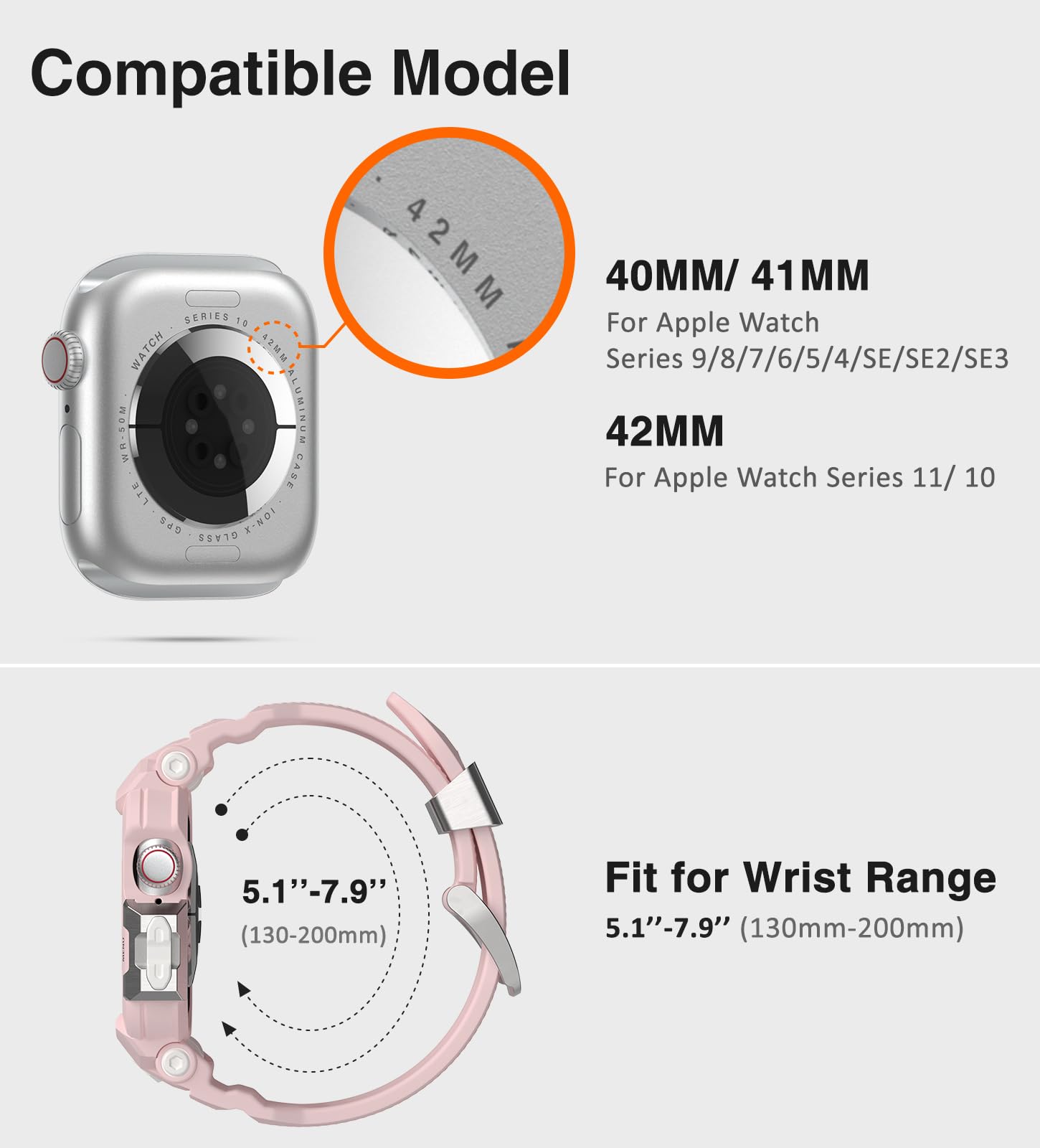 ULTIMAL Bracelet compatible avec Apple Watch 42mm 41mm 40 mm- Courroie sportive adaptée aux séries11,10,9,8,7,6,5,4,SE,SE2,SE3, robuste, anti-choc, pour hommes, femmes et enfants.