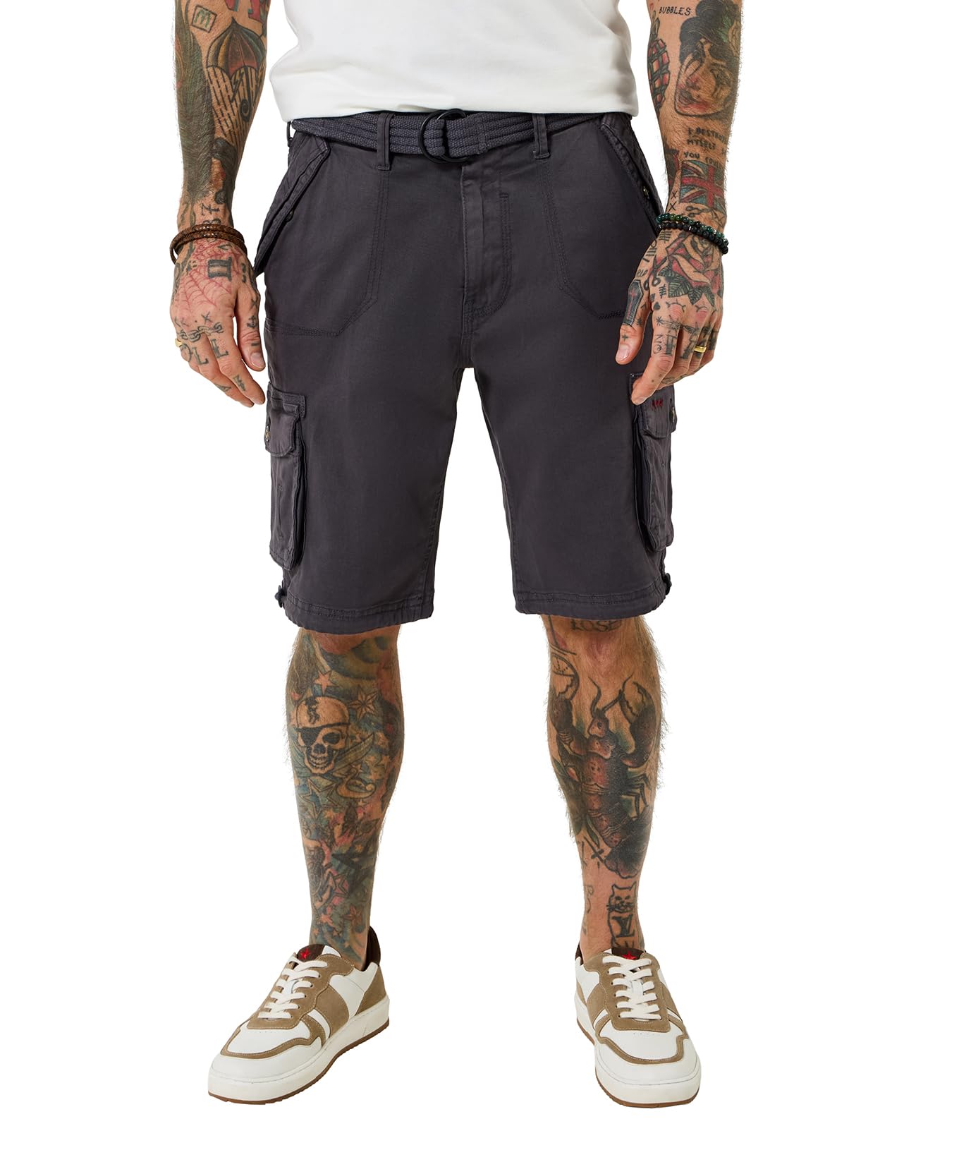 Joe Browns Men's Knee Length Belted Cargo Shorts, Regular, Grey, UK 30