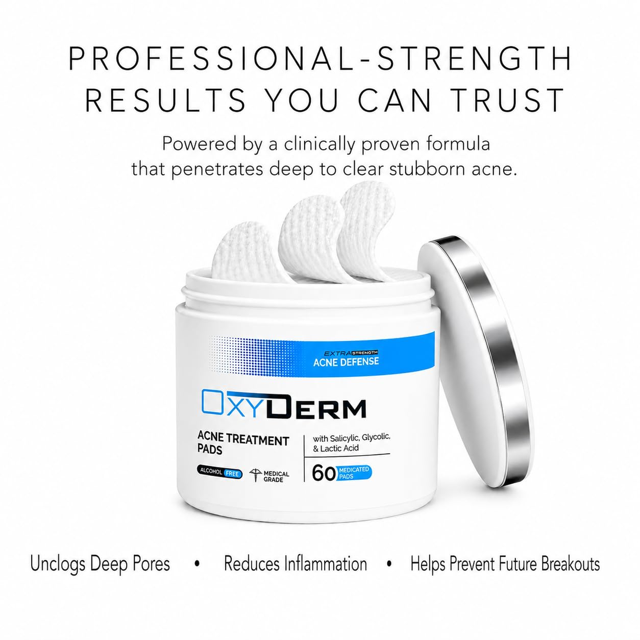 Oxyderm Acne Treatment Pads with Glycolic, Lactic & Salicylic Acids, 60 Count