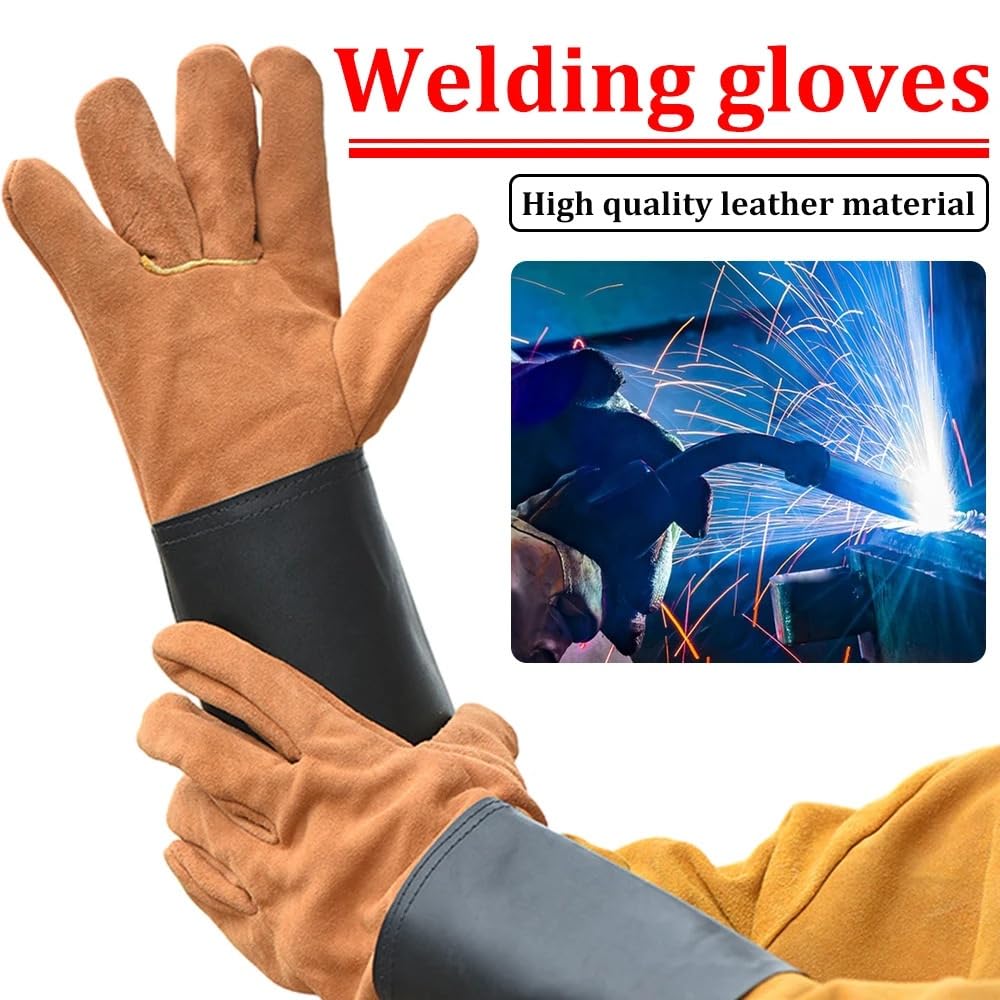 Saldatore Guanti da lavoro Giardinaggio Costruzione Saldatura Protezione di sicurezza professionale Guanto in pelle Resistente all'usura Isolamento termico 1 paio