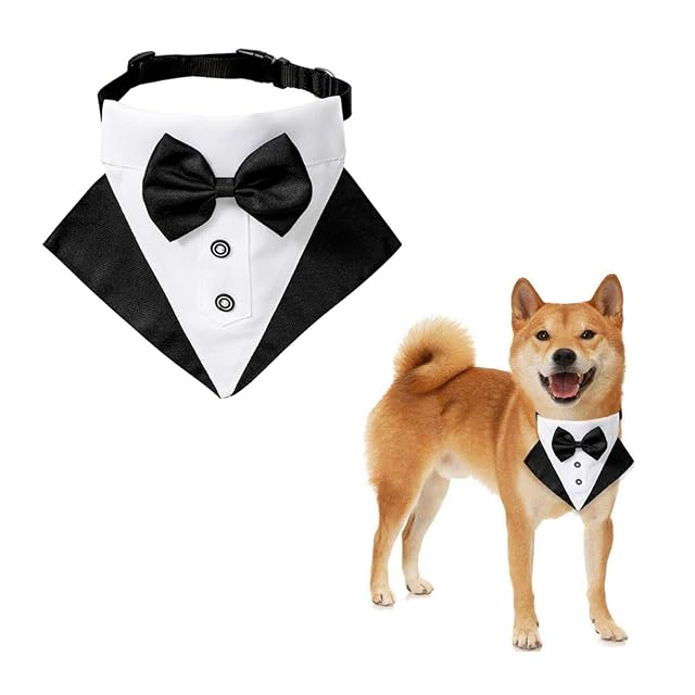 WANDIC Bandana de Esmoquin para Perro, 1 Pieza Ajustable para Boda