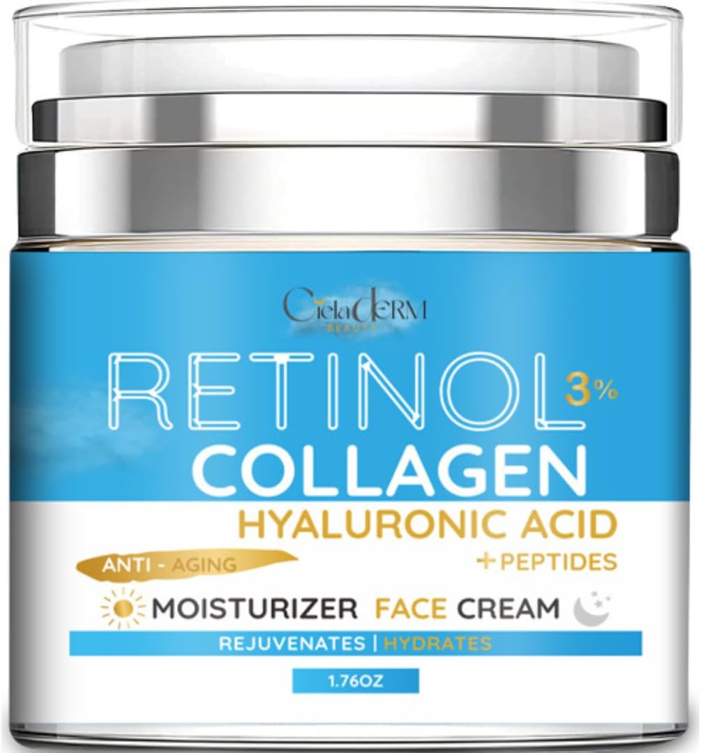 Cieladerm Retinol Face Cream – Anti Aging Night Moisturizer for Wrinkles & Fine Lines – Hydrating & Firming with Hyaluronic Acid – 1.7 oz