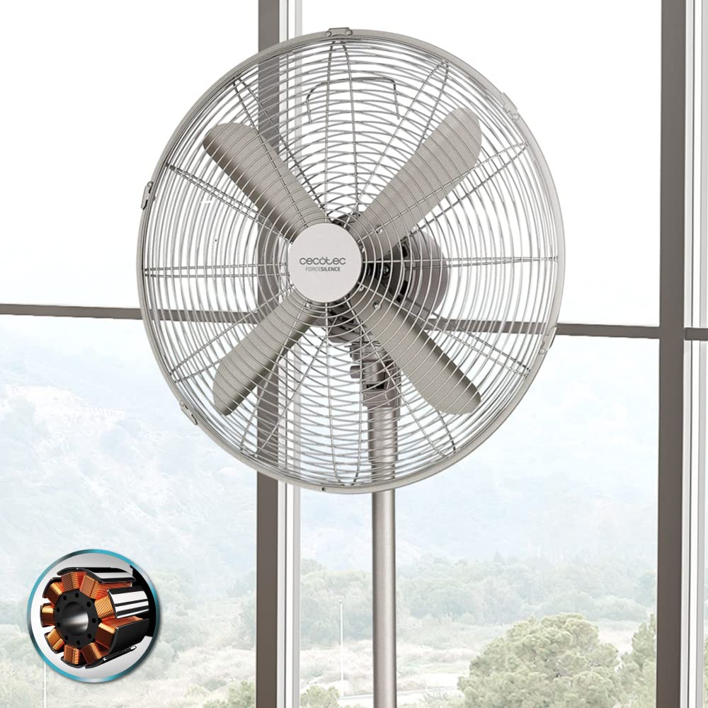 Cecotec Standventilator EnergySilence 610 Steelstyle 50 W Stahl-Finish 40,6 cm 3 Geschwindigkeiten Oszillation höhenverstellbar