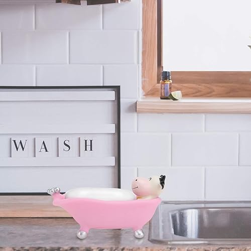 Miniatura 2 de Amosfun Soporte para barra de jabón para niños, bandejas de baño rosas para mostrador de platos para niños, bandeja para ducha, baño, inodoro, caja