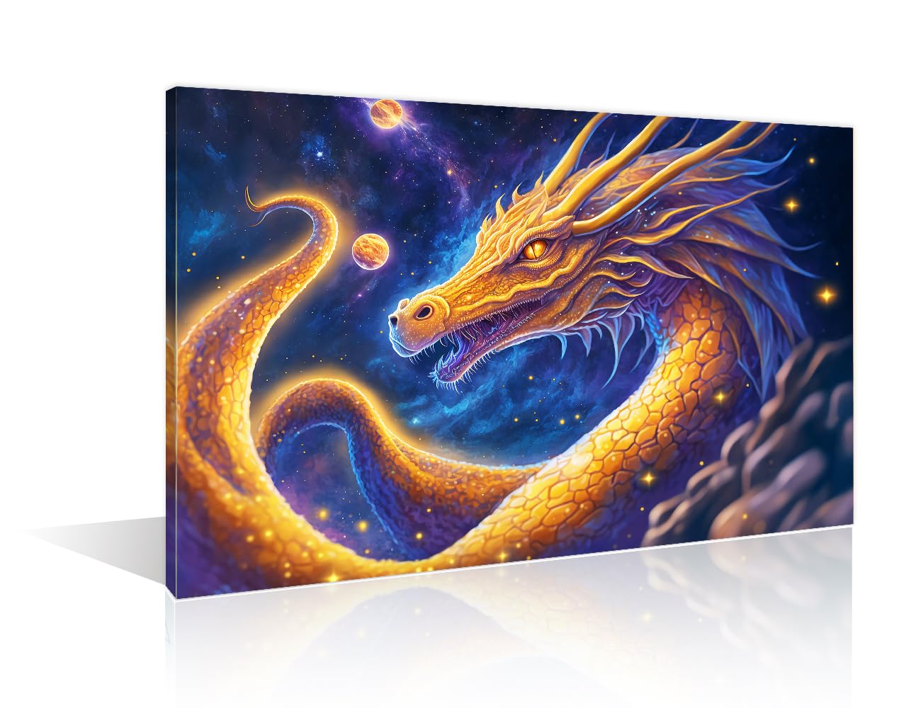 TISHIRON Powerful Epic Legendary Dragon in Universe Poster 1 Panels Dazzling Dragon Wall Decor Living Room Dragon Boys Girls Teen for Bedroom DecorFramed Ready to Hang 12" Wx18 H