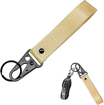 Wevdn Car Key Chain, Fabric Metal Practical Multifunctional Motorcycle Keychain, Anti-Lost Keychain with O-Ring for Men Women Beige