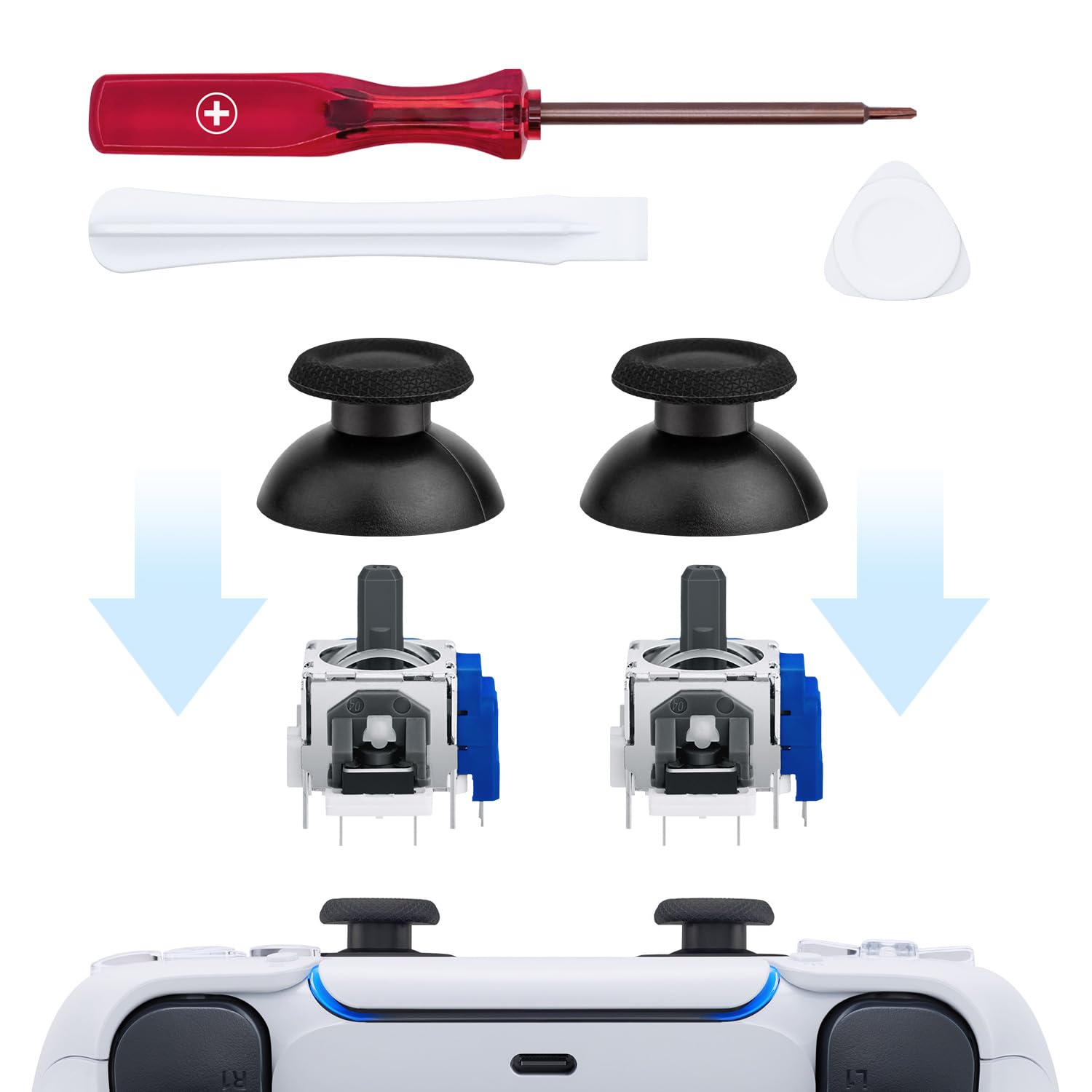 Tolesum Kit de Reparación de Joysticks TMR para Mando PS5, 2 Joysticks Analógicos con Tapas, Destornillador y Herramientas, Tecnología TMR de Respuesta Rápida