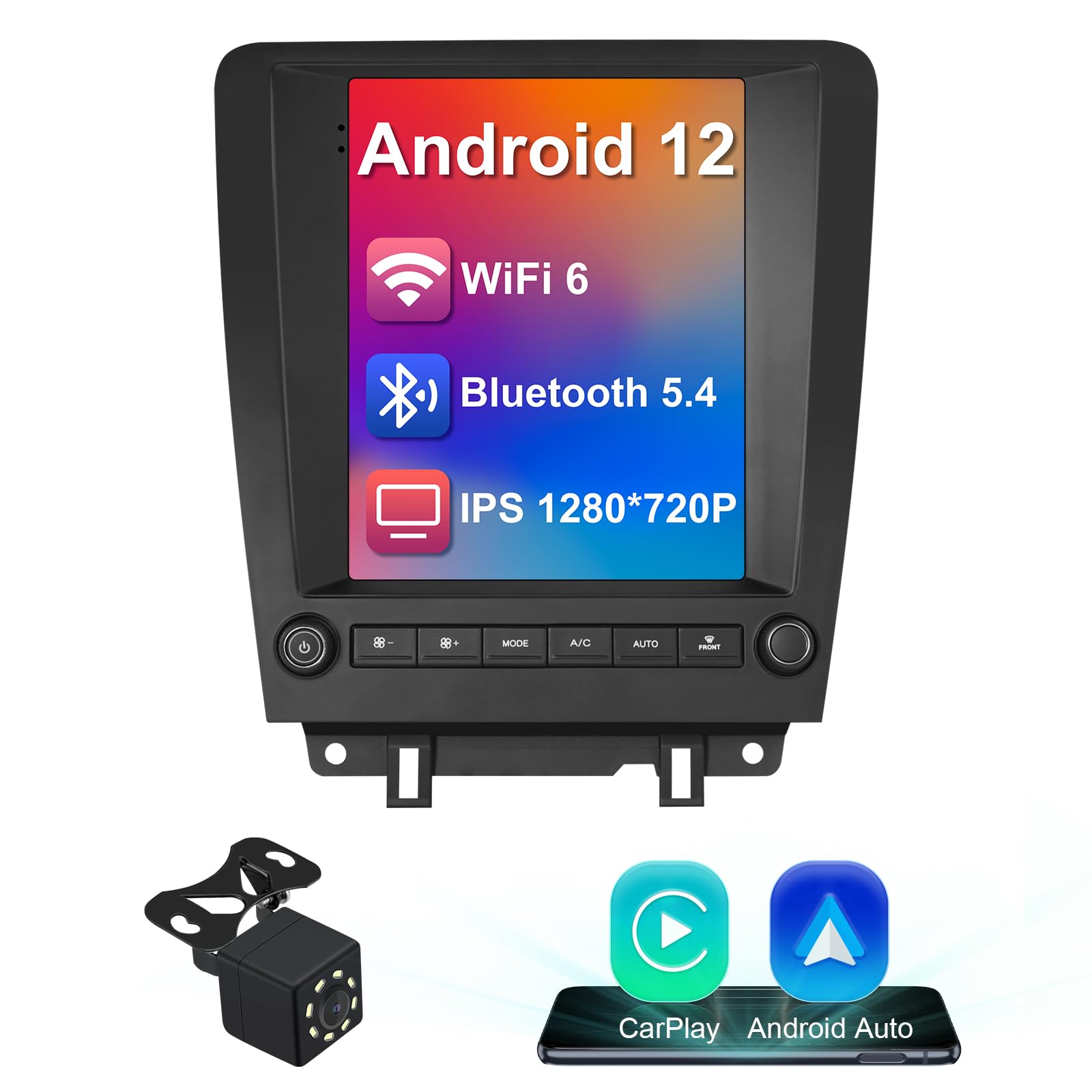 2+32G 9.7-inch Android 12 Car Stereo for Ford Mustang 2010 2011 2012 2013 2014 IPS Touchscreen Screen Car Radio with Carplay & Android Auto Support Backup Camera GPS FM Navi BT SWC