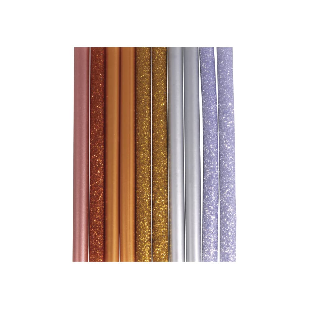 Rayher Mix of 10 Glitter and Metallic Hot Melt Glue Sticks for Mini Hot Glue Gun, Hot Glue Sticks for Crafting and Card Making, Low Temperature Glue, Diameter 7mm,various colours, 33496999