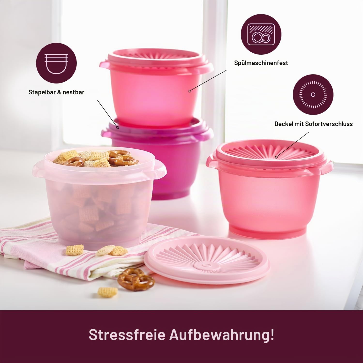 Tupperware Heritage Collection, 16-teiliges Frischhaltedosen-Set in Vintage-Rosa, spülmaschinenfest und BPA-frei (8 Behälter, 8 Deckel)