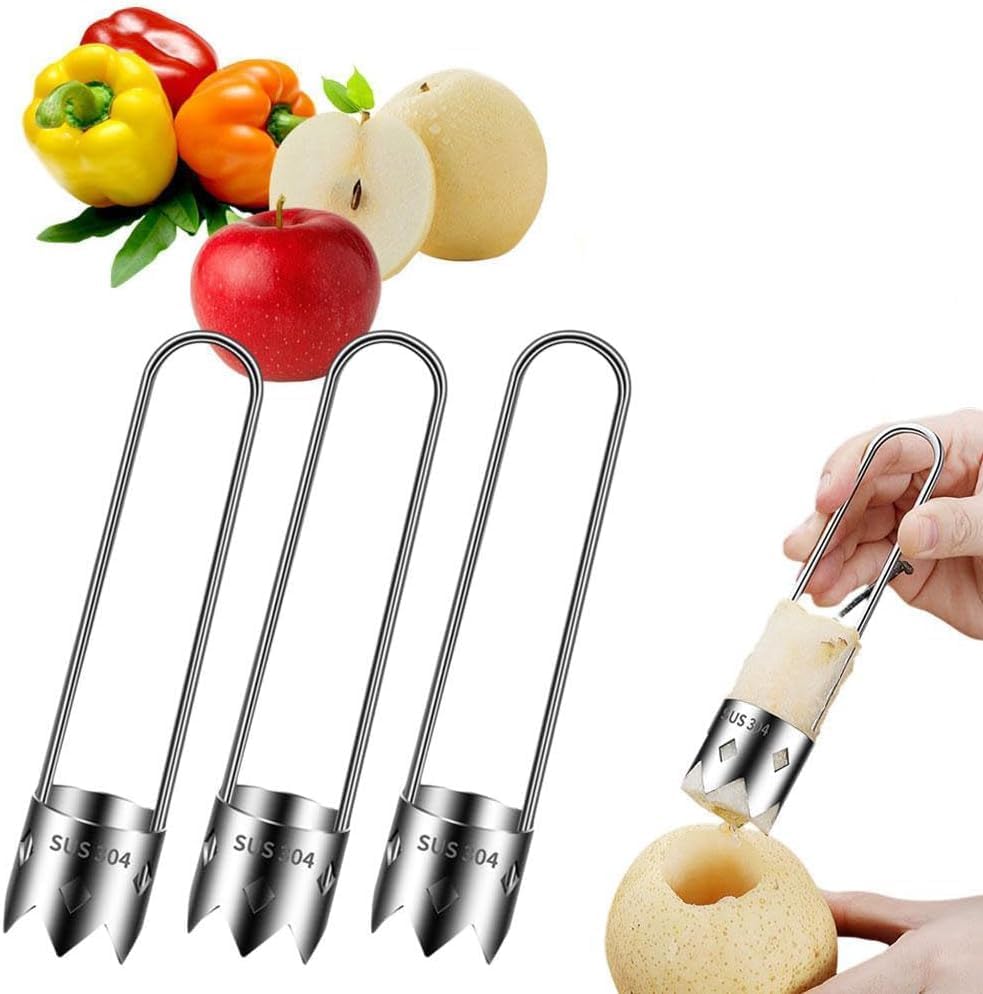 Red Bell Pepper Seed Corer, Corer Tool Fruit Core Remover, Stainless Steel Fruit and Vegetable Corer Tool, Pepper Seed Remover Tool Kitchen Gadgets (3 PCS)
