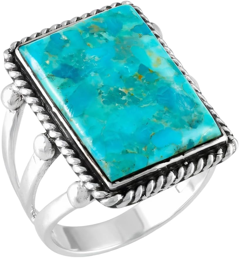 Turquoise Ring Sterling Silver 925 for Woman or Man Genuine Gemstones Size 6 to 14