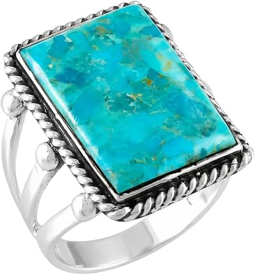 Turquoise Ring Sterling Silver 925 for Woman or Man Genuine Gemstones Size 6 to 14