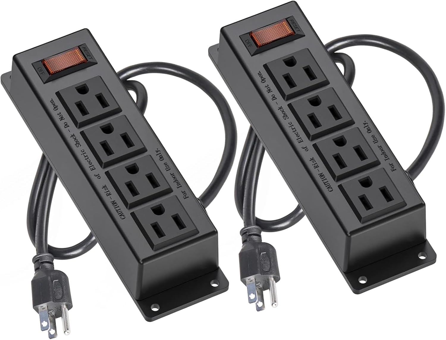 2 Packs Wall Mount Power Outlet Strip, 4 Outlet Mountable Power Strip with Switch, 3ft Cord Under Desk Power Strip for Office/Industrial/Home, Flat Plug, Black