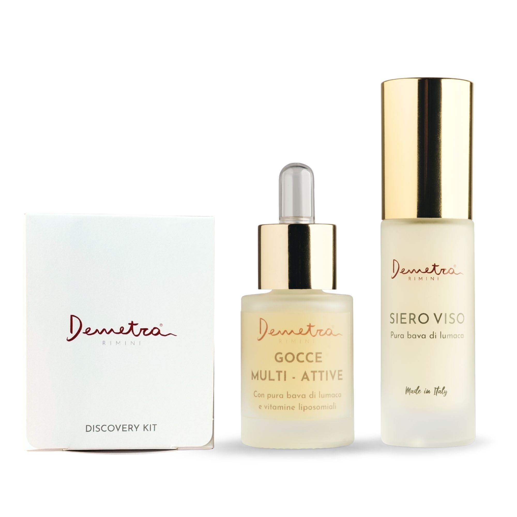 Demetra Duo Rigenerante Viso – Gocce Multiattive 98% Bava di Lumaca + Siero Viso 90% con Collagene ed Elastina + Discovery Set Linea