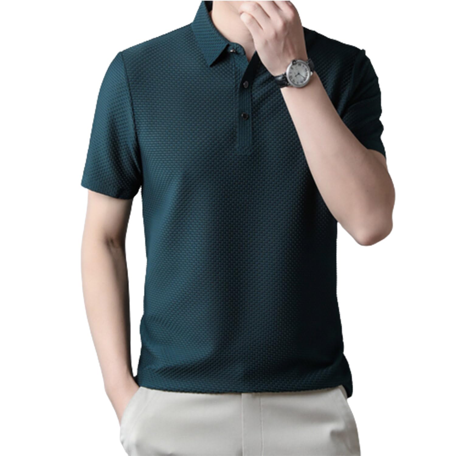 QQLADY Cómodo polo de manga corta con cuello en V de malla de verano transpirable para hombre, 2023 verano nuevo hombre camisetas de manga corta