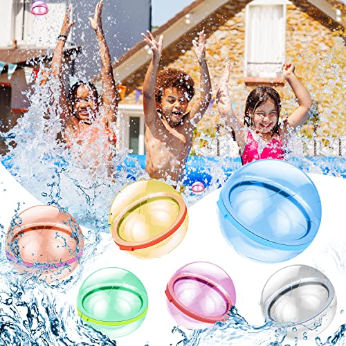 Tenatu 6 Piezas Globos de Agua Reutilizables, Globos de Agua Verano Splash Fun, 1 Segundos autosellables Llenado Ultra Rápido para Niños, Adultos, Playa, Jardín, Fiesta en la Piscina Cover