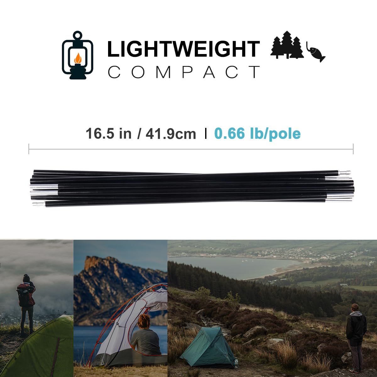 Unassembled Tent Poles Replacement, Female and Male End Tent Compatible, Aluminum Tent Pole Repair Kit.1 Pole Pack