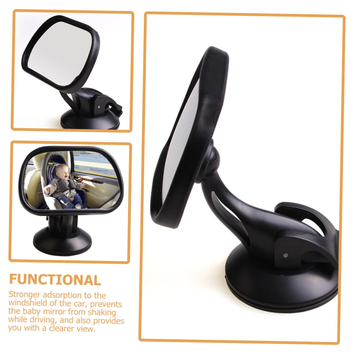 TOYANDONA 3pezzi Specchietto Retrovisore Per Ventosa Ampio Angolo Di Visione Per Sicurezza Auto Per Seggiolini e Passeggini Facile Da Installare e Utilizzare