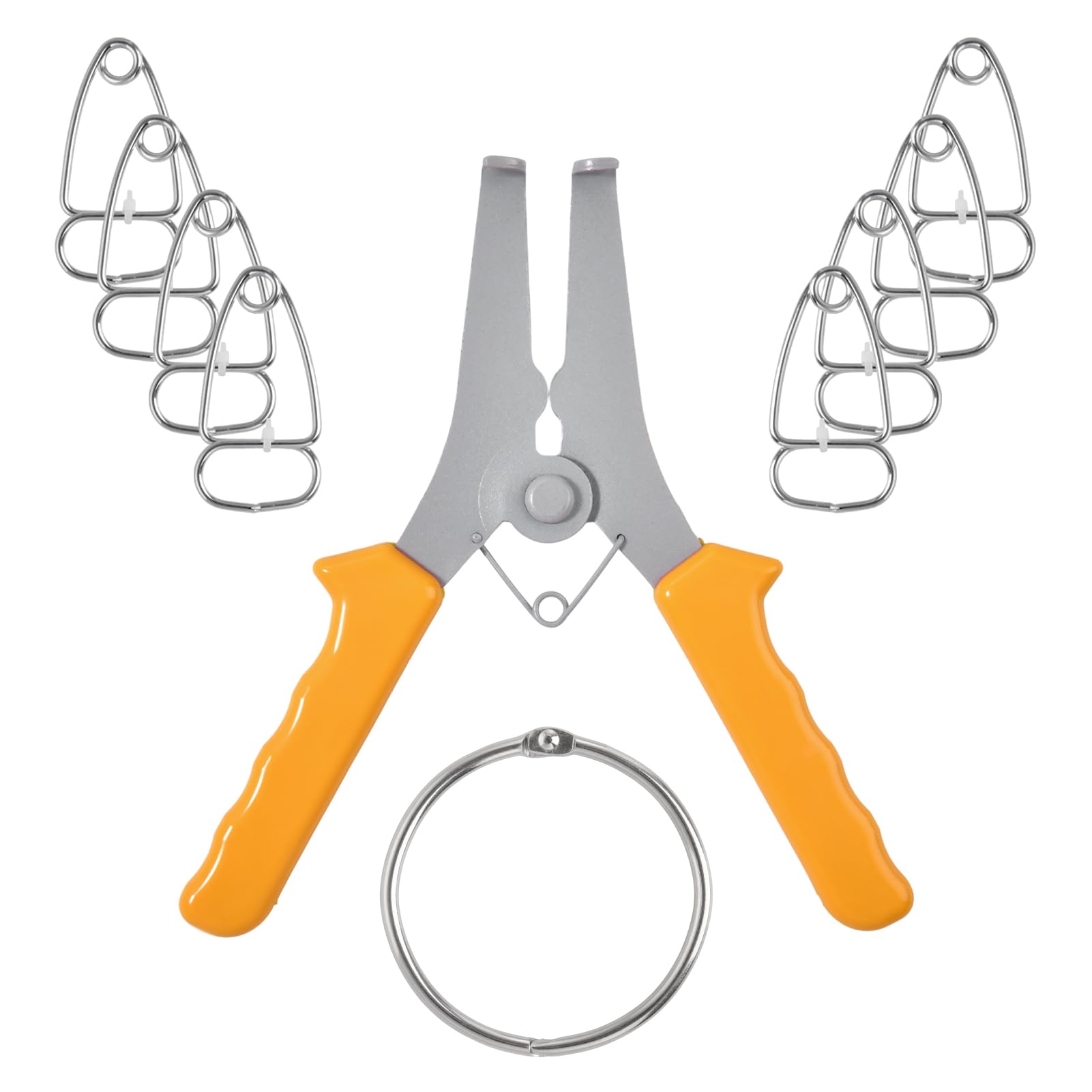 INJOYTEC Miter Spring Clamp Pliers with 8 Miter Spring Clamps Loaded Handle Design – Long Handle for Big Hands for use with Wood Trims, Moldings, Picture Frames, and Woodworking
